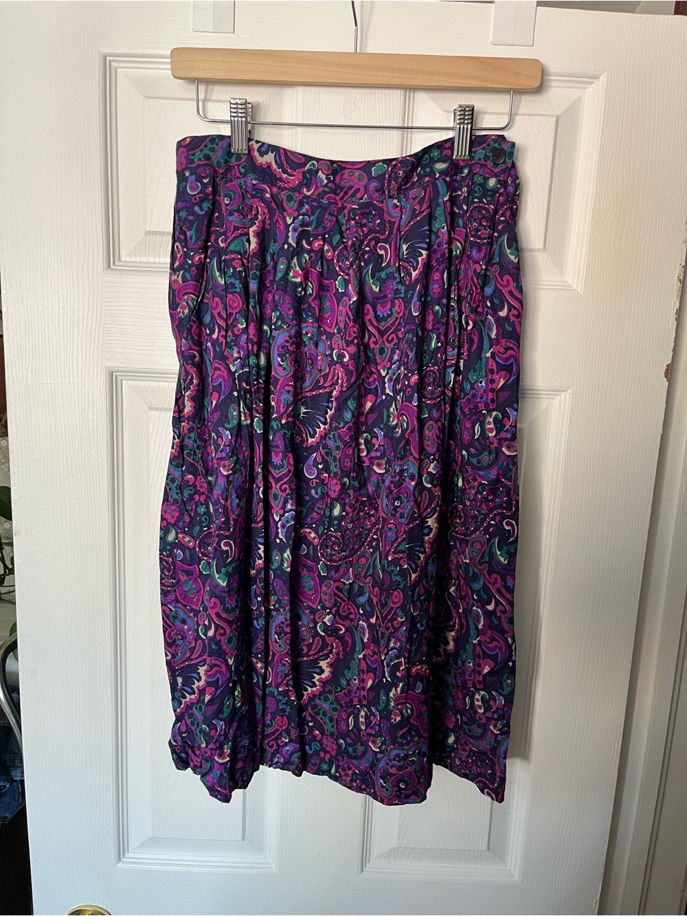 Briggs Vintage 80’s Bright Purple and Pink Paisley Midi Skirt - Size 8 28” waist